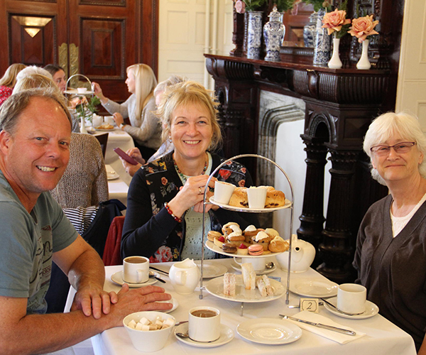 Enjoying afternoon tea with no rationing after a codebreaking visit to Bletchley Park